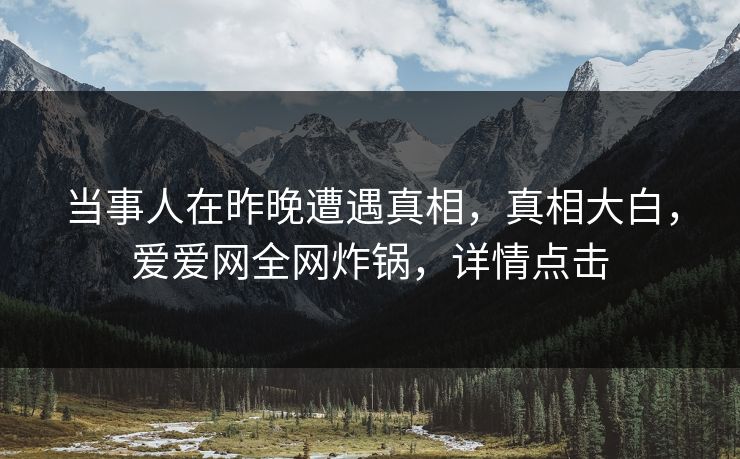 当事人在昨晚遭遇真相，真相大白，爱爱网全网炸锅，详情点击