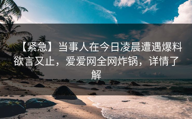 【紧急】当事人在今日凌晨遭遇爆料欲言又止，爱爱网全网炸锅，详情了解