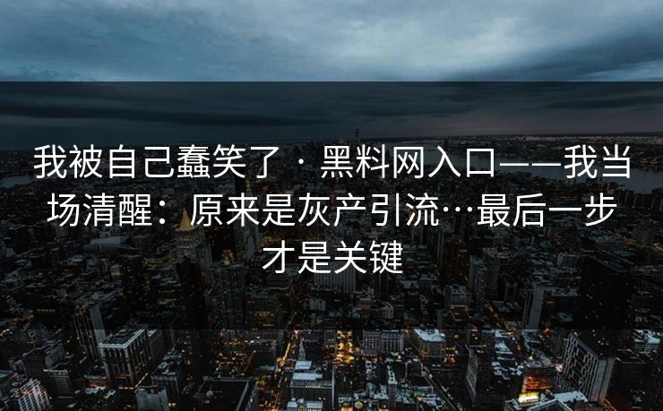 我被自己蠢笑了 · 黑料网入口——我当场清醒：原来是灰产引流…最后一步才是关键